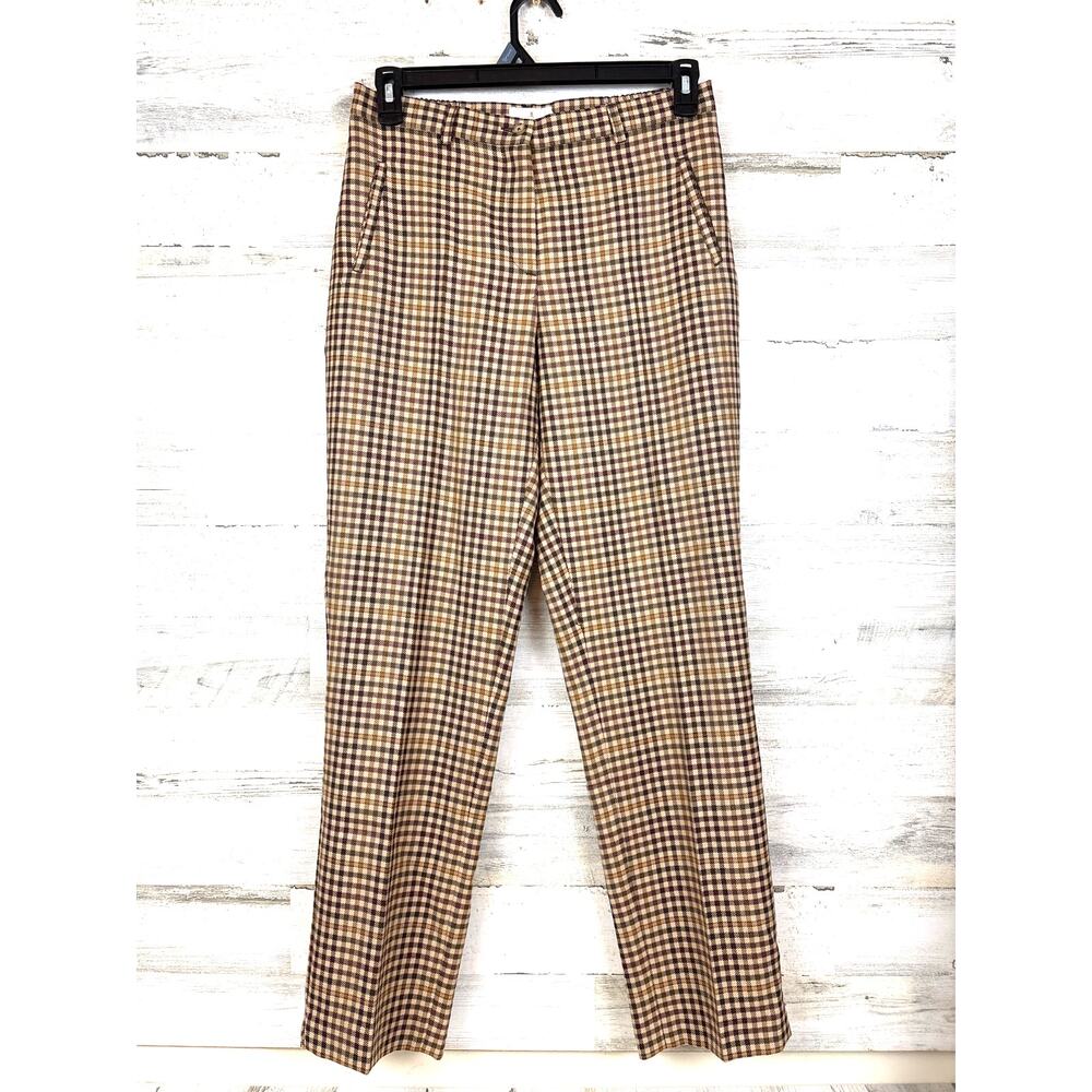 House Of Bruar Womens 10 Tan Gold Plaid 100% Wool British Dress Trousers NWT